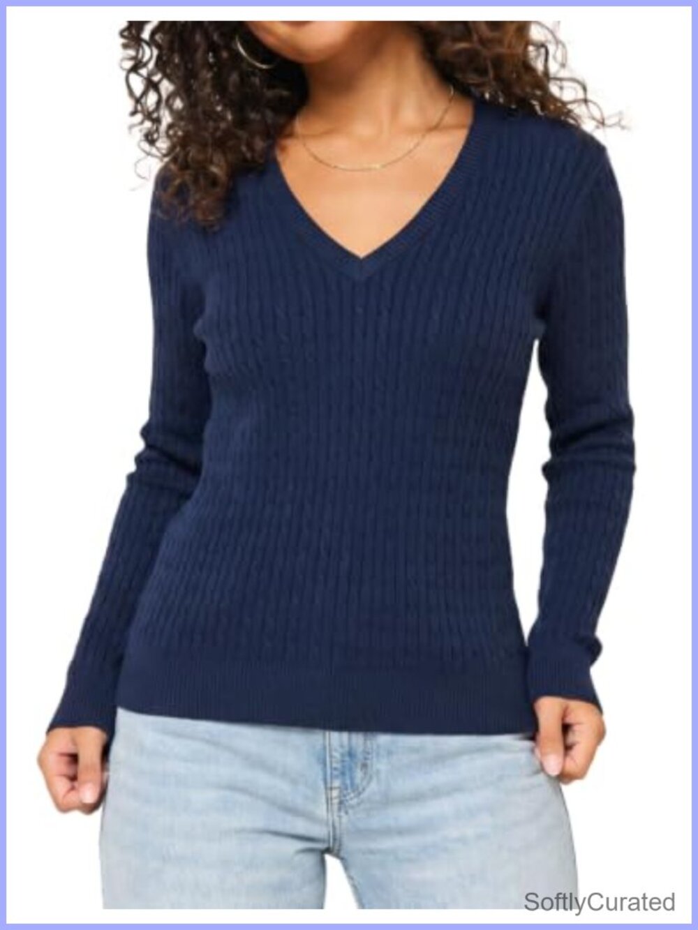 Women's Cable Knit V-Neck Lightweight Pullover Sweater